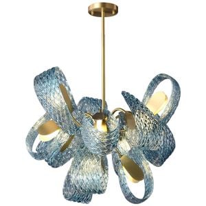 LumenSphere Aquaflow 12-Light Chandelier - Brass Finish, Aqua Glass, Brass Frame, G9 Base