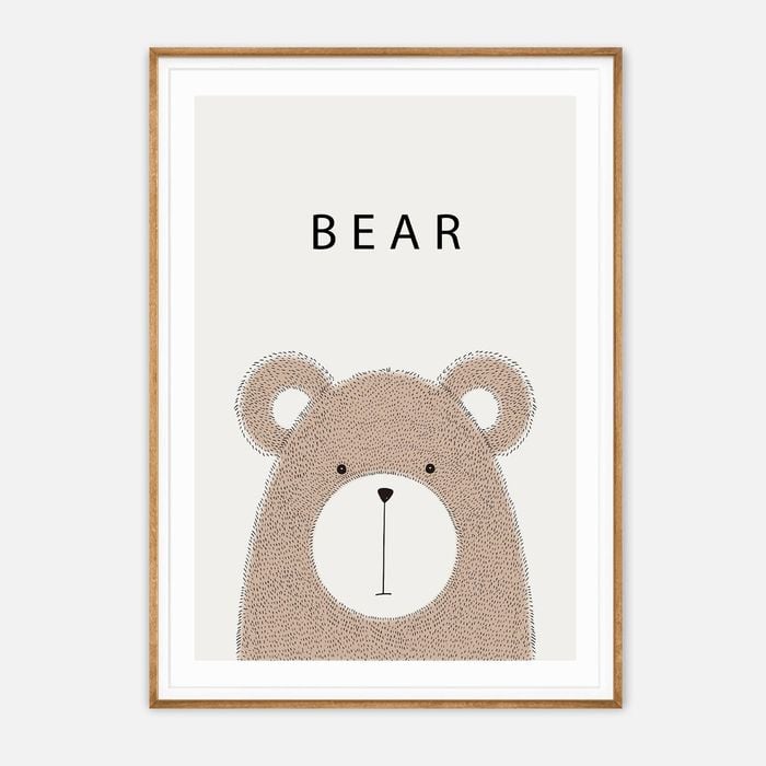 Galrie Charming Minimalist Bear Art Print - Ideal for Nursery and Kids' Rooms, Wood Frame, 50 x 70cm (20 x 28inch)