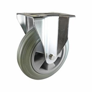 Easyroll 200mm Grey Rubber Fixed Plate Castor