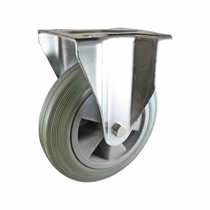 Easyroll 200mm Grey Rubber Fixed Plate Castor