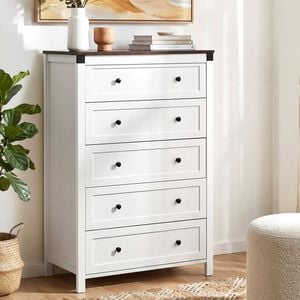 Homfurn 5 Chest Of Drawers Storage Tallboy White & Walnut