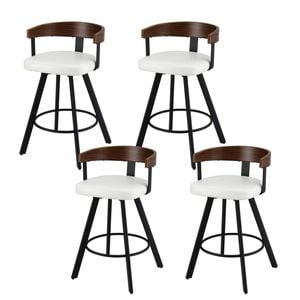 4x Artiss Bar Stools Swivel Kitchen Chairs Metal Legs Bentwood Counter White Pu