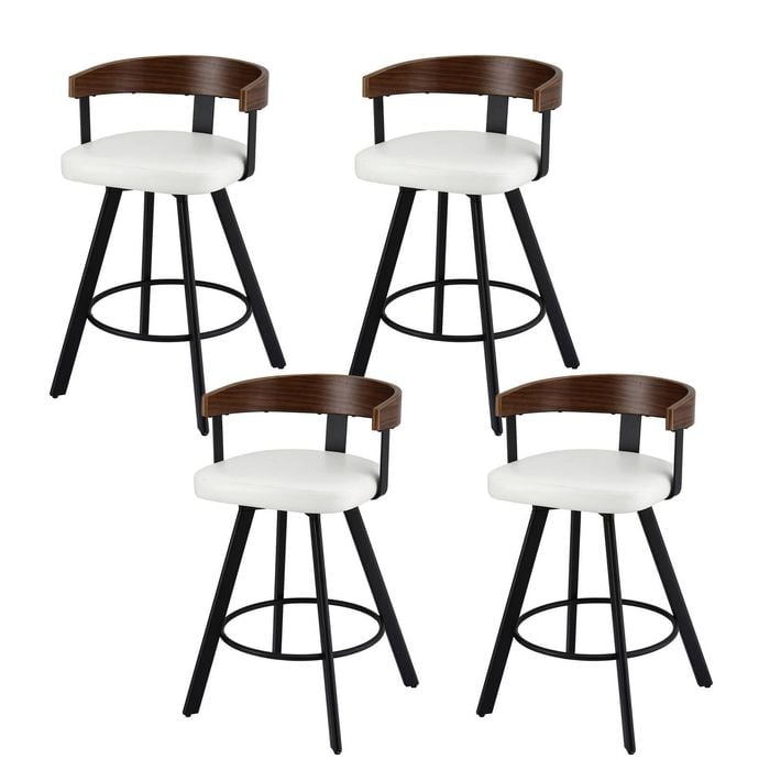 4x Artiss Bar Stools Swivel Kitchen Chairs Metal Legs Bentwood Counter White Pu