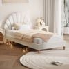 Oikiture Kids Bed Frame Single Size Scallop-Shape Bedhead White Boucle