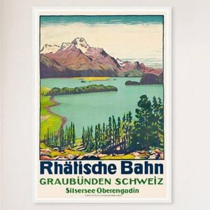 Galrie Rhaetian Railway Graubünden Switzerland Vintage Travel Poster Art Print Décor, White Frame, A3 30 x 42cm (12 x 16inch)