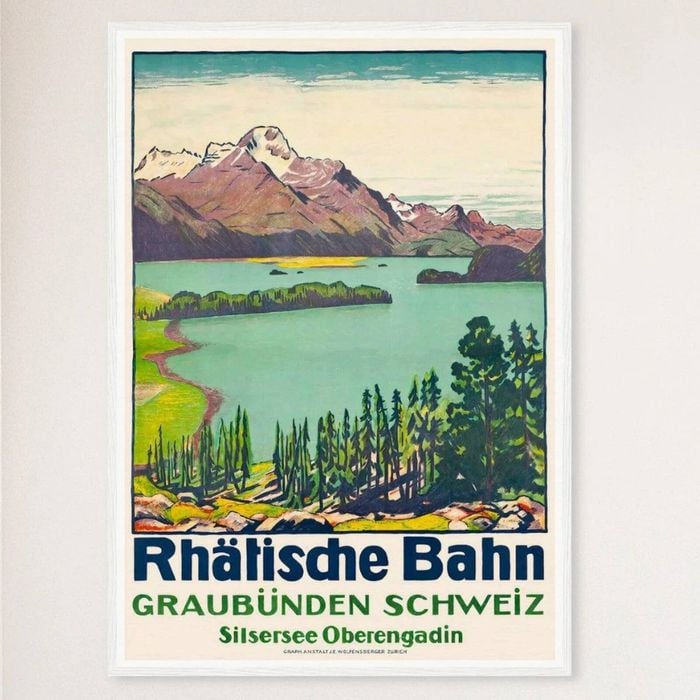 Galrie Rhaetian Railway Graubünden Switzerland Vintage Travel Poster Art Print Décor, White Frame, A3 30 x 42cm (12 x 16inch)