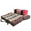 Foldable Meditation Cushion + Seating Block Set| Handmade Thai Kapok Floor Mat With Handle | Brown Seat & Red Block