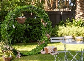 Decorated garden arch for Easter backyard display