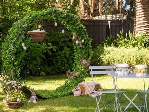 Decorated garden arch for Easter backyard display