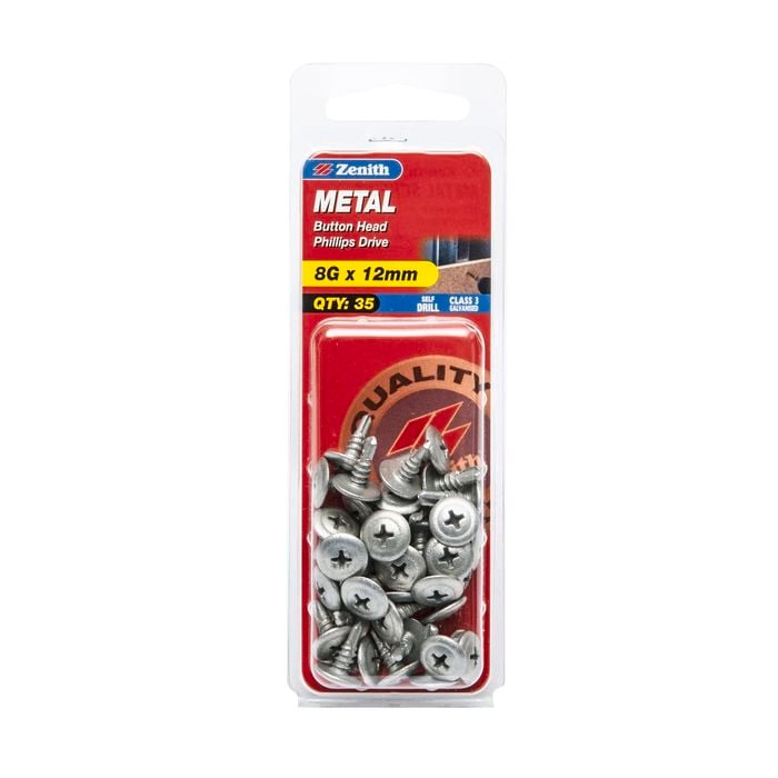 Zenith 8G x 12mm Galvanised Button Head Metal Screws - 35 Pack