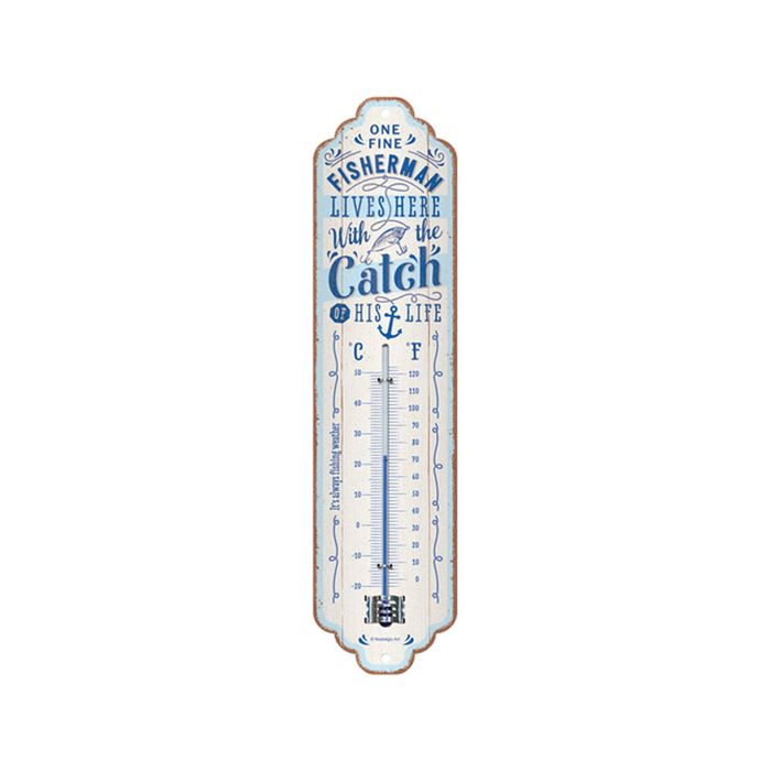 Nostalgic-art Wall Metal Thermometer Fisherman Catch 28x6.5x2cm