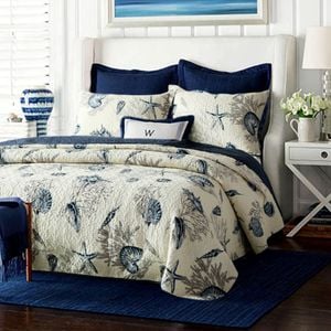 Quilted Queen/King Size Cotton Coverlet Bedspread Set Shell