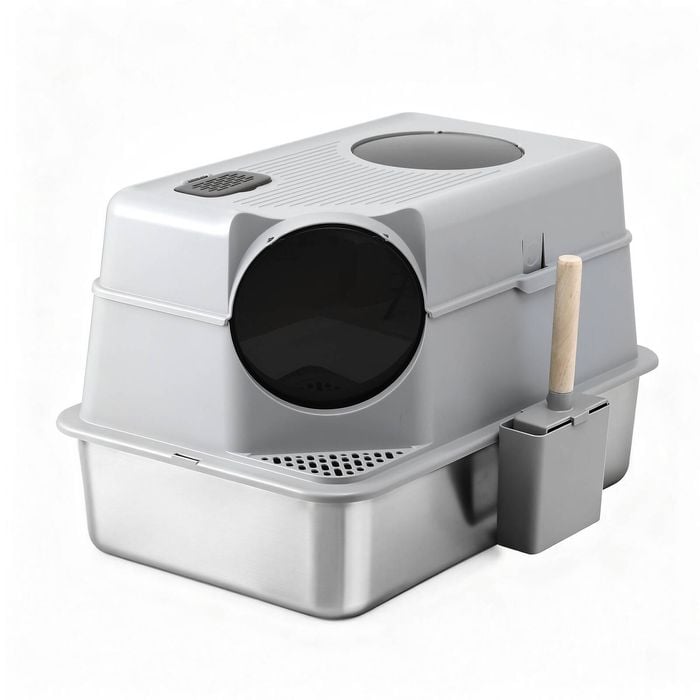 i.Pet Cat Litter Box Large Stainless Steel High Sided Pet Toilet Odour Control
