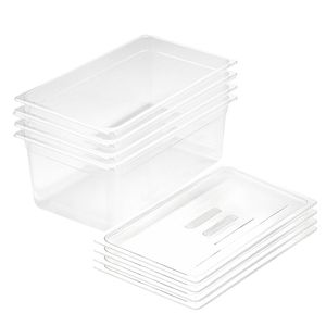 SOGA 1/1 GN Polycarbonate Food Pan 200mm Clear 4 Pack with Lids