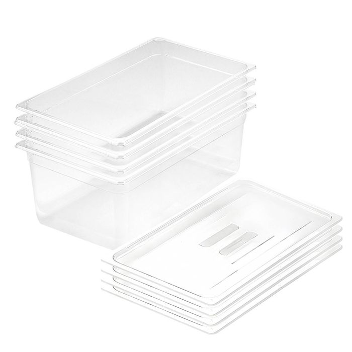 SOGA 1/1 GN Polycarbonate Food Pan 200mm Clear 4 Pack with Lids