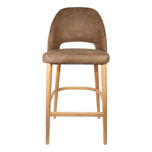 Durafurn 750mm High Mocha Fabric Semifreddo Bar Stool with Natural Beech Wood Legs