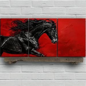 3pcs Black Horse Modern Equestrian Print 100% Australian Made 3 x 40x60cm (Metal Print)