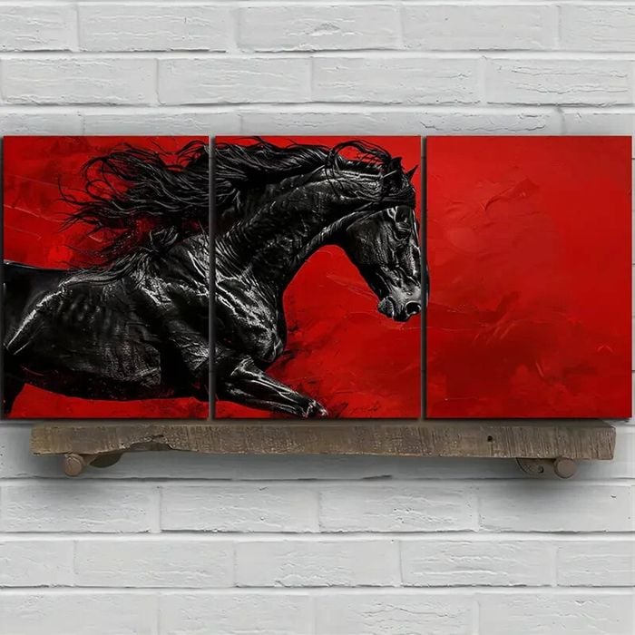 3pcs Black Horse Modern Equestrian Print 100% Australian Made 3 x 40x60cm (Metal Print)
