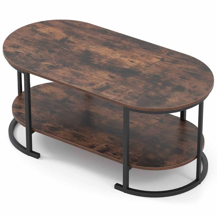 Costway Oval Coffee Table 2tier Metal Center Cocktail Table Shelf