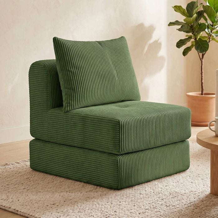 Advwin Armless Sofa Chair Corduroy 2-in-1 Compressed Lounge Couch No Assembly Green