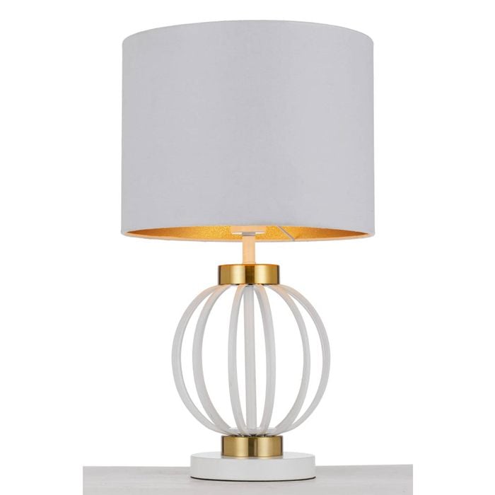 Telbix Grada Modern Table Desk Lamp Light Metal Fabric White Antique Gold