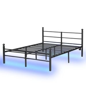 HOMFURN Metal Queen Platform Bed with LED Lights, Charging Station, Black