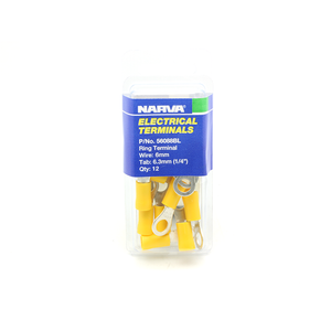 Narva 5-6mm / 6.3mm (1/4") Yellow Flared Vinyl Insulated Ring Terminal (Eye Terminal) - 20 Pack