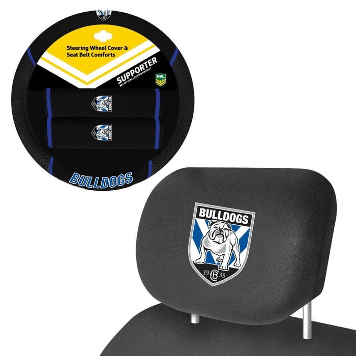 Canterbury Bulldogs Official Nrl Steering Wheel Cover And Headrest Covers Combo