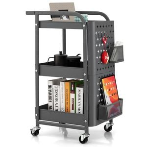 Costway 3-tier Storage Cart Trolley W/pegboards Grey