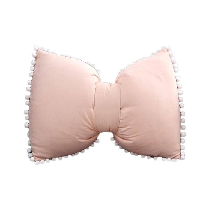 Catzon Bow Throw Pillow Covers with Pom Poms Soft Velvet Boho Decor-Pink1