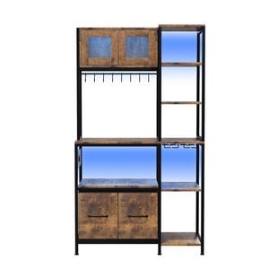 Ufurniture Bakers Rack with Power Outlet and LED Light Coffee Bar Cabinet 6-Tier Microwave Stand 90*40*159cm Rustic Brown