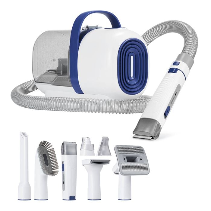 Petzly Pet Grooming Kit 7 In 1 Kit Cat Dog Pet Hair Vacuum Blue