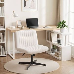 HOMFURN 140cm Computer Desk with 360° Rotating Shelf, Armless Criss Cross Chair Set, Beige & Oak Home Office Furniture