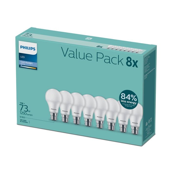 Philips A60 B22 LED 1250lm Cool Daylight 11W Globe - 8 Pack