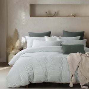 Gioia Casa 100% Jersey Cotton Quilt Cover Set - Sage Stripe - Queen