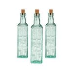 Bormioli Rocco 3 Piece Fiori Olive Oil Bottles Set with Cork Lids - Vintage Decorative Vinegar Dressing Decanter - 570ml - Green