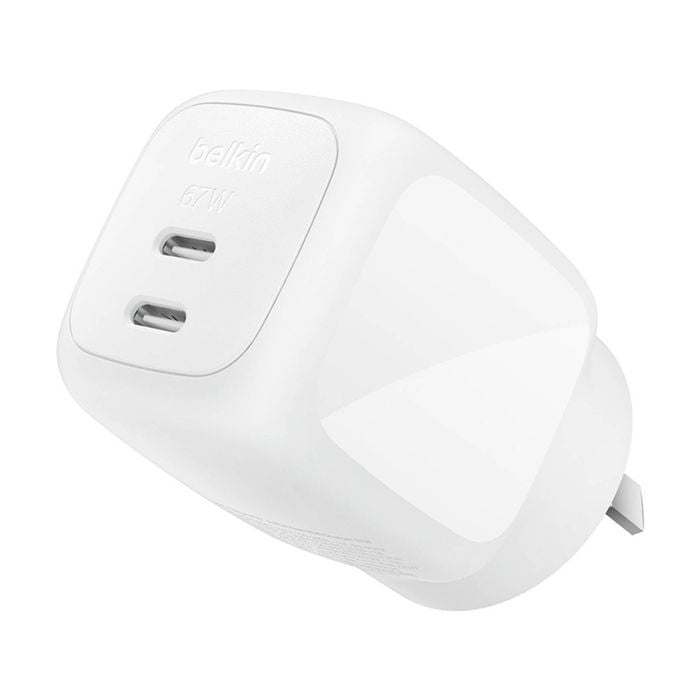 Belkin BoostCharge GaN Dual Port Wall Plug Charger W/ USB-C Output 67W White