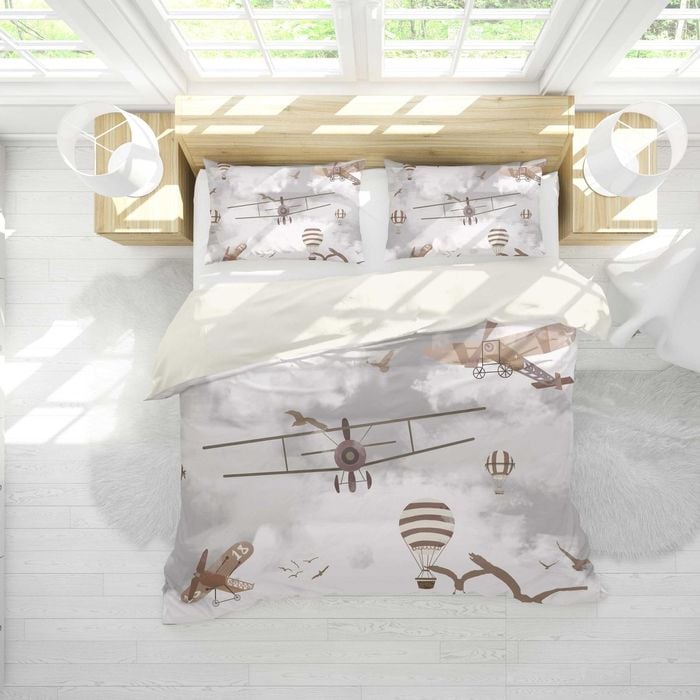 3D Retro Aircraft Hot Air Balloon Bird Quilt Cover Set Bedding Set Pillowcases 09