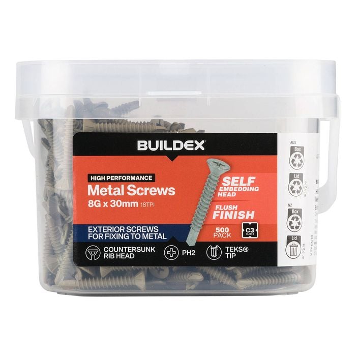 Buildex 8G x 30mm Class 3 Sheet Metal Screws - 500 Pack