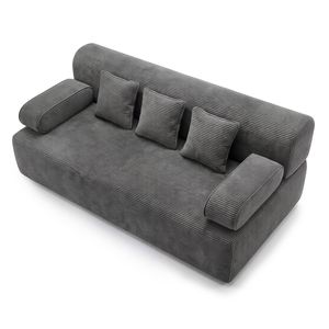 Ufurniture 200cm 3 Seater Sofa Bed w/ Removable Armrests 2-in-1 Convertible Boneless Sleeper Couch Grey