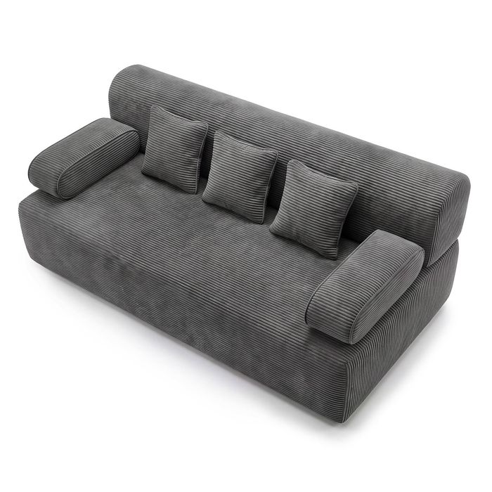 Ufurniture 200cm 3 Seater Sofa Bed w/ Removable Armrests 2-in-1 Convertible Boneless Sleeper Couch Grey