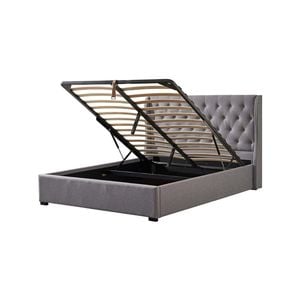Foret Bed Frame King Gas Lift Storage Base Bedroom Furniture Fabric Grey Gray