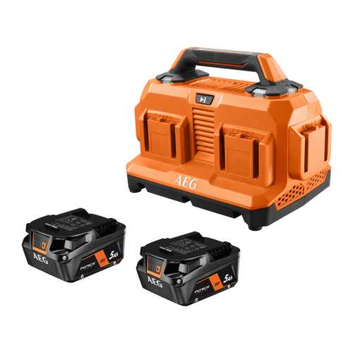 AEG 18V Twin 5.0Ah Battery and 6 Port Sequential Charger Kit A18OMPC52 Bunnings Australia