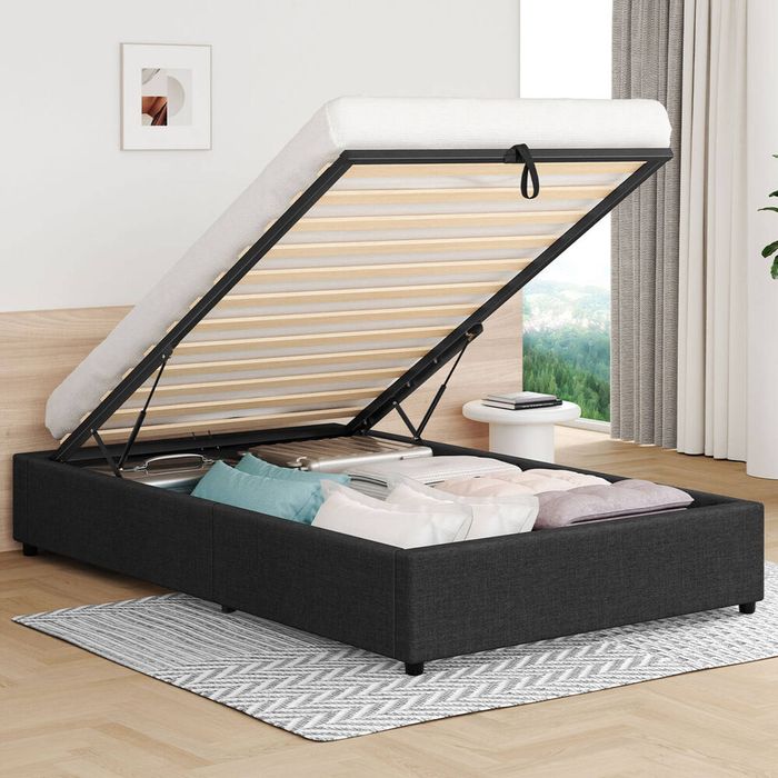 Alfordson Bed Frame Single Gas Lift Storage Base Charcoal