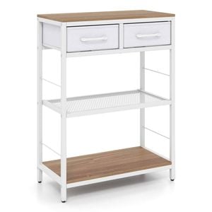 Costway 81cm Narrow Console Table 2drawer 3tier Storage Rack Natural