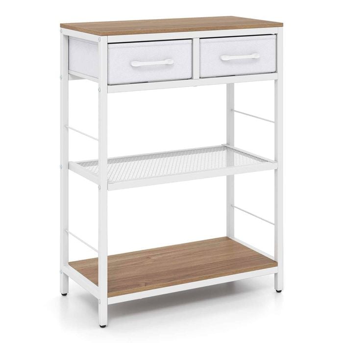 Costway 81cm Narrow Console Table 2drawer 3tier Storage Rack Natural