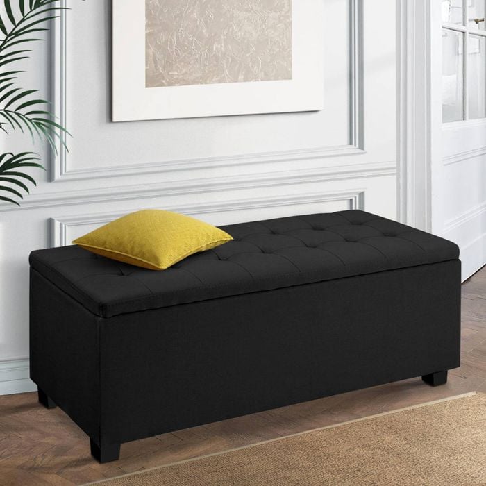 Artiss Storage Ottoman Fabric 97cm Black Bunnings Australia