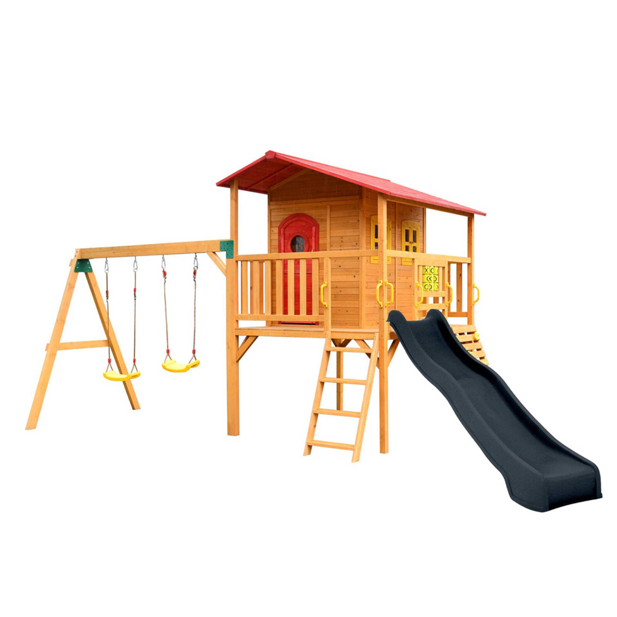 Kidzshack Sweet Shack Wooden Large Cubby House with swingset