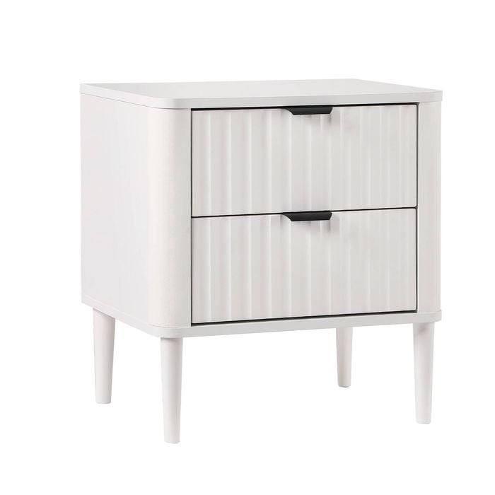Oikiture Bedside Table Nightstand Side Storage 2 Drawers Cabinet White