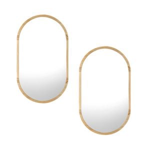 Oikiture Wooden Wall Mirrors Oval Mirror 84x50cm Set of 2 Home Decor